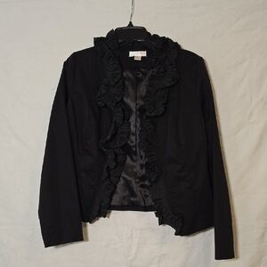Kenar Black Ruffled Collar Vintage Jacket Size Medium Front Hook Closure
